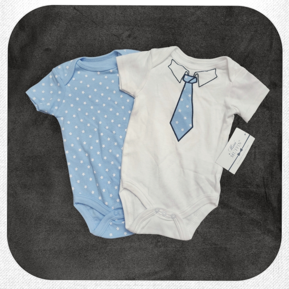 🆕️ 2 Pack Blue/White Onesies, Kid's 6-9M [NWT!]